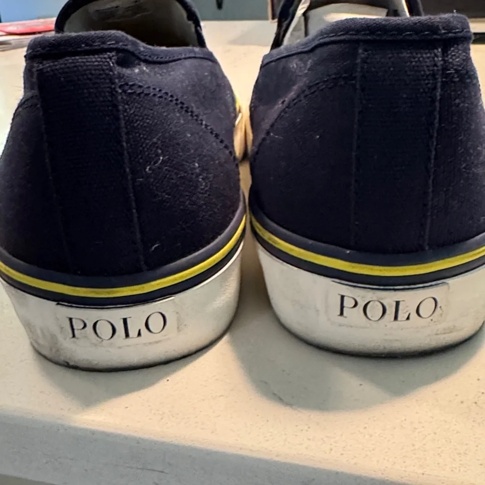 Polo by Ralph Lauren Navy Canvas Slip-On Sneakers with Yellow Polo Logo